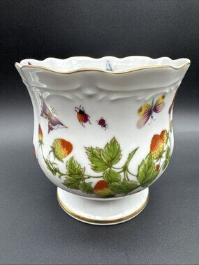 VTG Ardalt Lenwile #6166 Strawberry Butterfly Insect Cachepot Planter 5” Japan